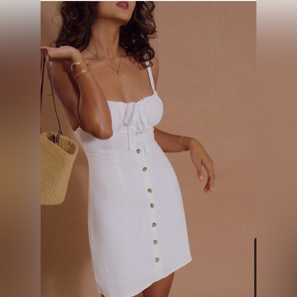 Commense, White Linen Blend Button Front Mini Dress, Size XS | 0313